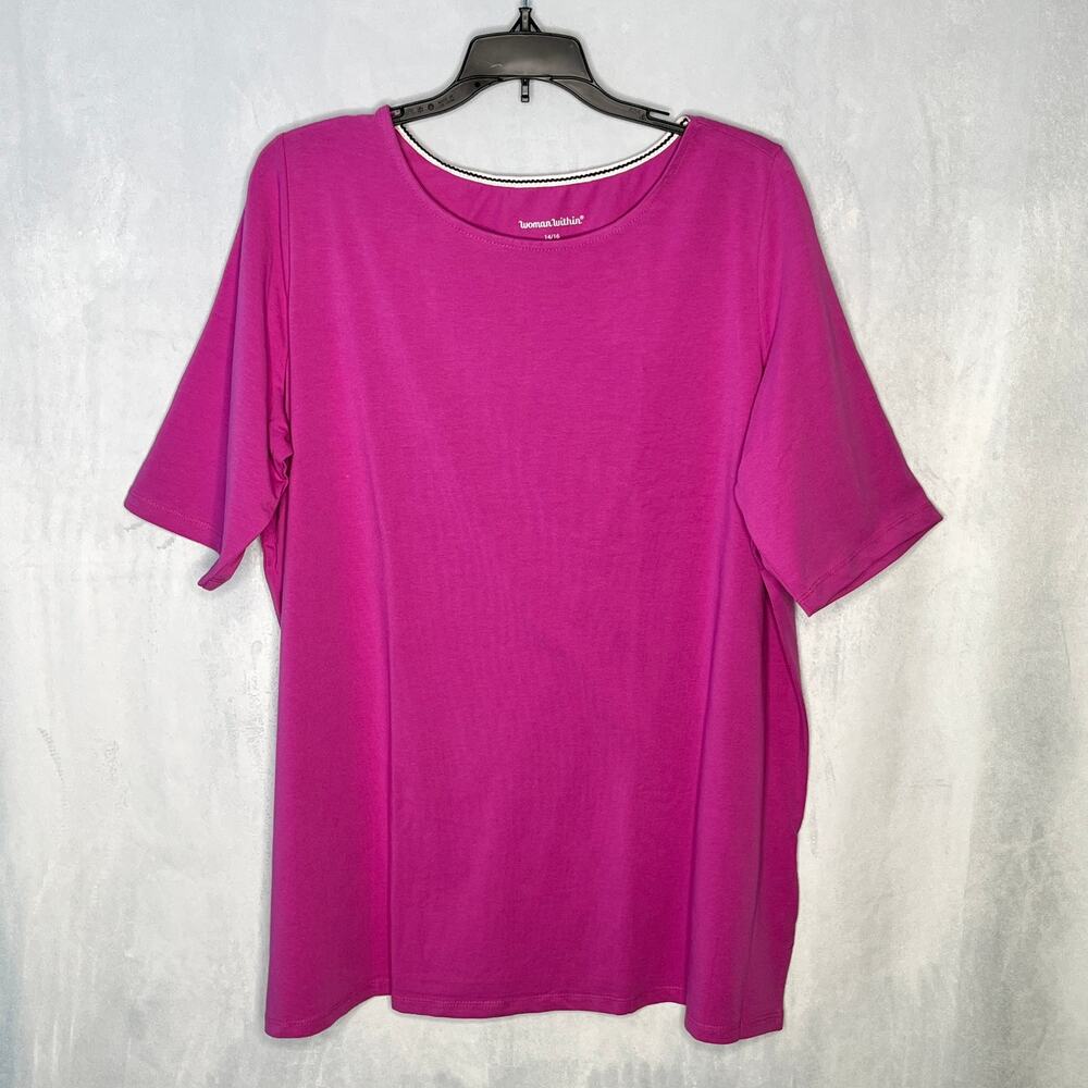 Woman Within Shirt Short Sleeve Pink Purple Crew New 14/16